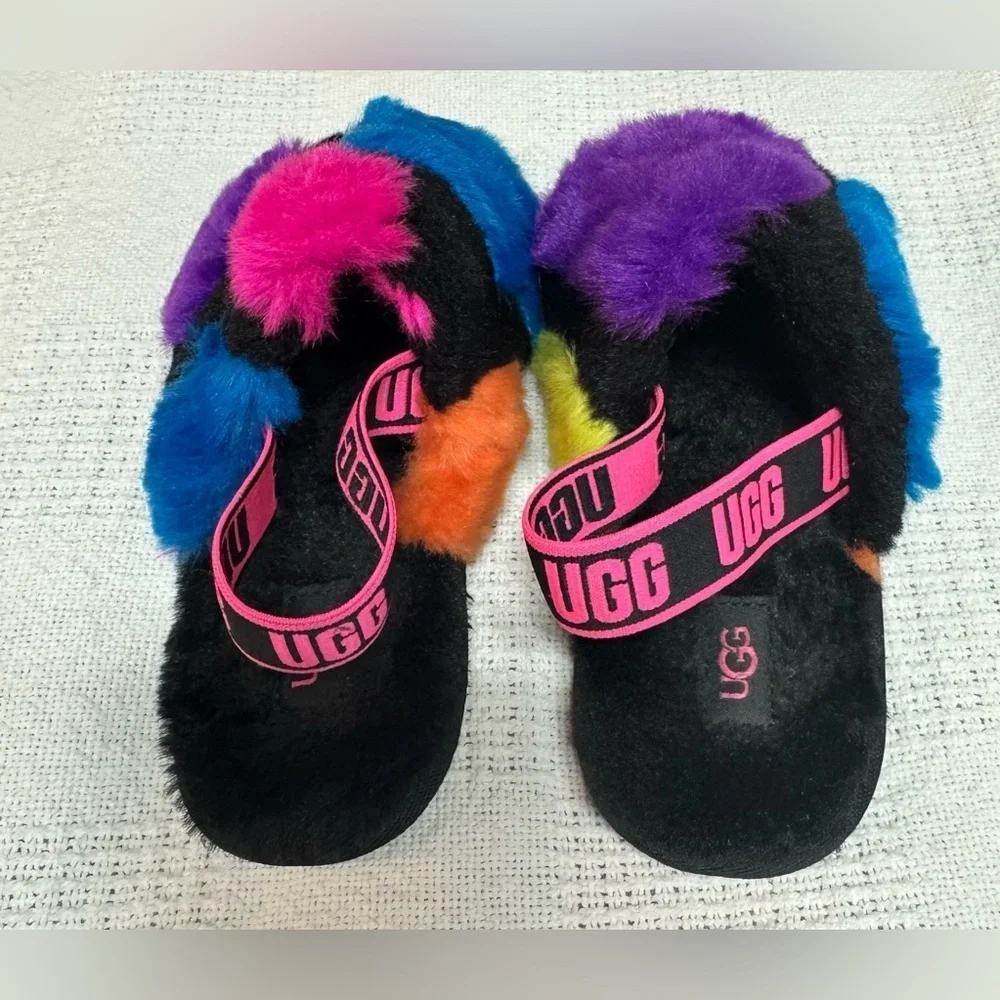 UGG Kids' Multicolor Furry Slippers